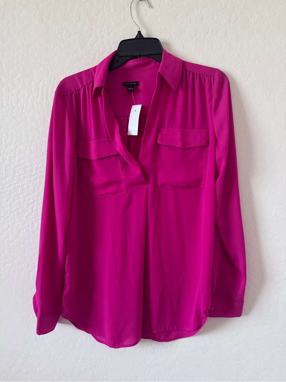 Ann Taylor Silk-Blend Buttonless Blouse - Magenta